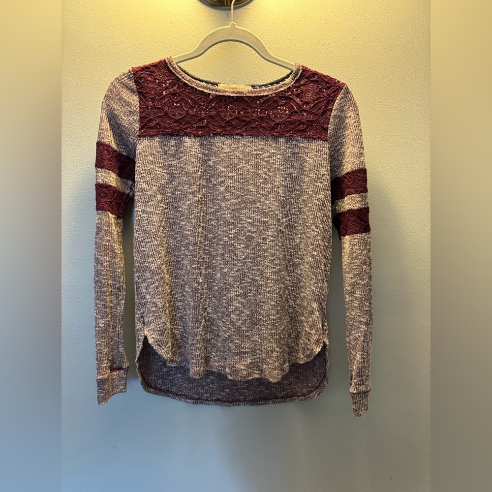 Lace Heathered Sweater Shirt SMALL